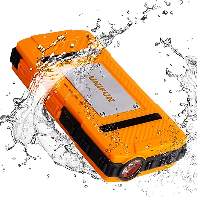 Unifun 10400mAh Waterproof External Battery Power Bank Charger with Strong LED Flashlight and Strap Hole for Tablets, Smartphones and 5V Devices