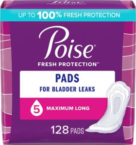 Poise Incontinence Pads & Postpartum Incontinence Pads, 5 Drop Maximum Absorbency, Long Length, 128 Count
